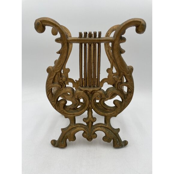 Brass Colored Cast Iron Lyre Harp Magazine, Book or Music, Holder / Stand - Picture 3 of 4